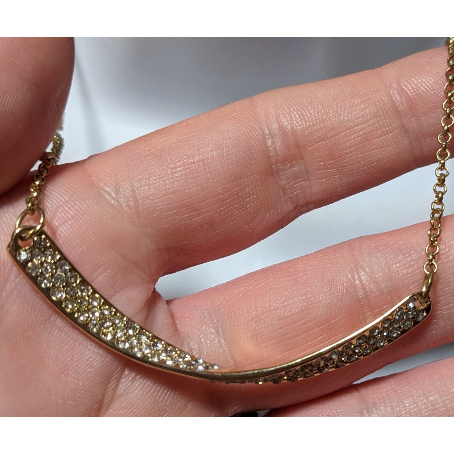 Sparkly Glam Gold Rhinestone Twisted Bar Necklace