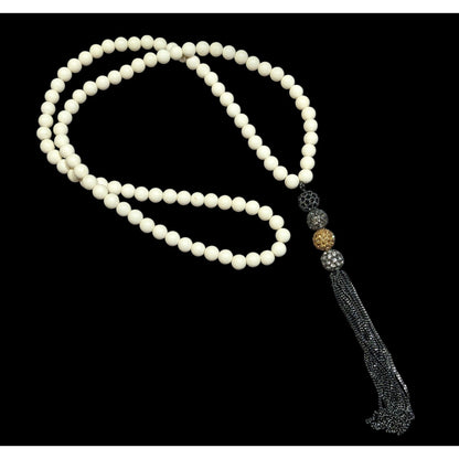Boho Chic Stone Beaded Necklace With Metallic Rhinestone Bead And Chain Tassel