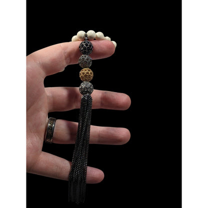 Boho Chic Stone Beaded Necklace With Metallic Rhinestone Bead And Chain Tassel