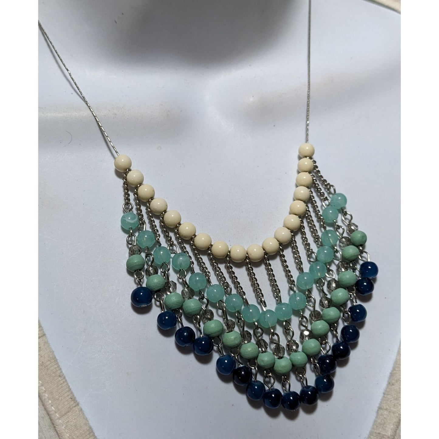 Retro Bohemian Blue Beaded Fringe Necklace