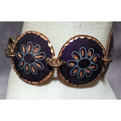 Purple Floral Copper Disc Bracelet
