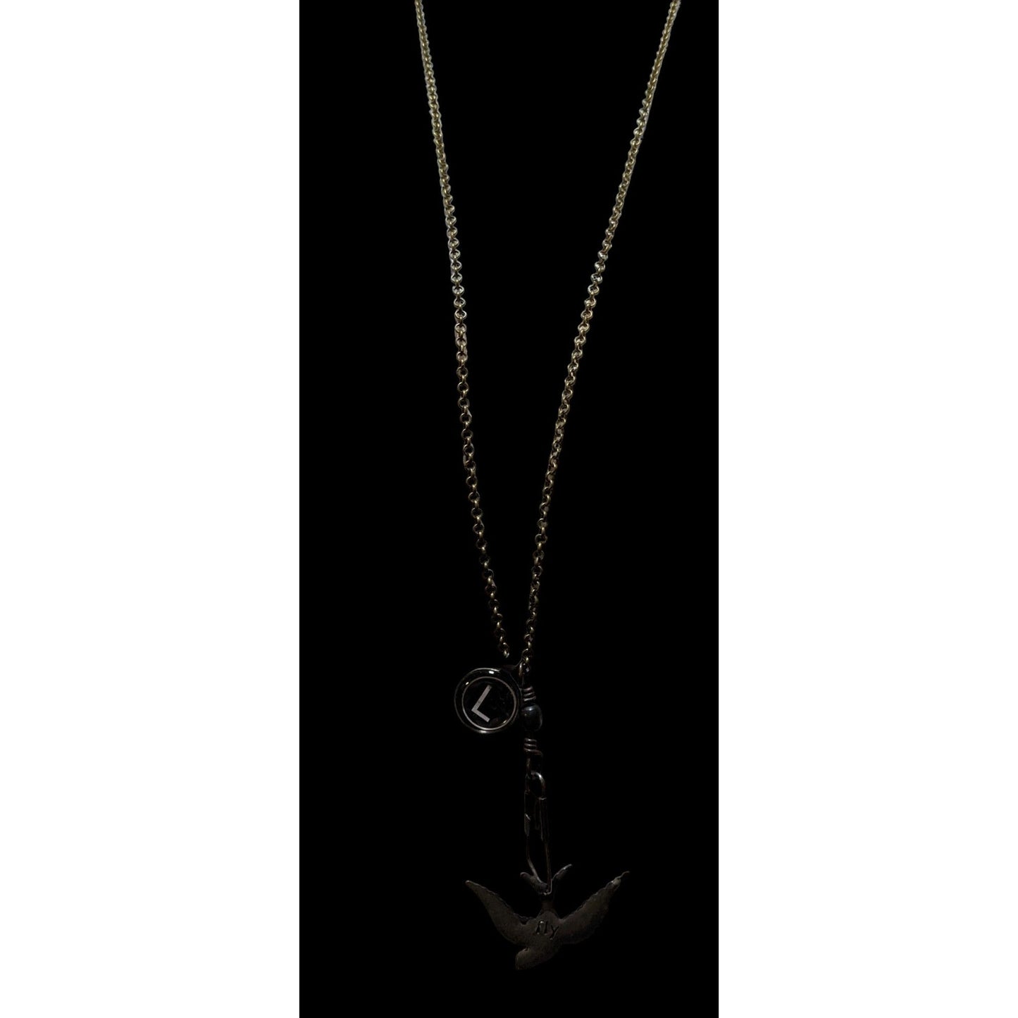 AEA Retro Flying Bird Initial Charm Necklace