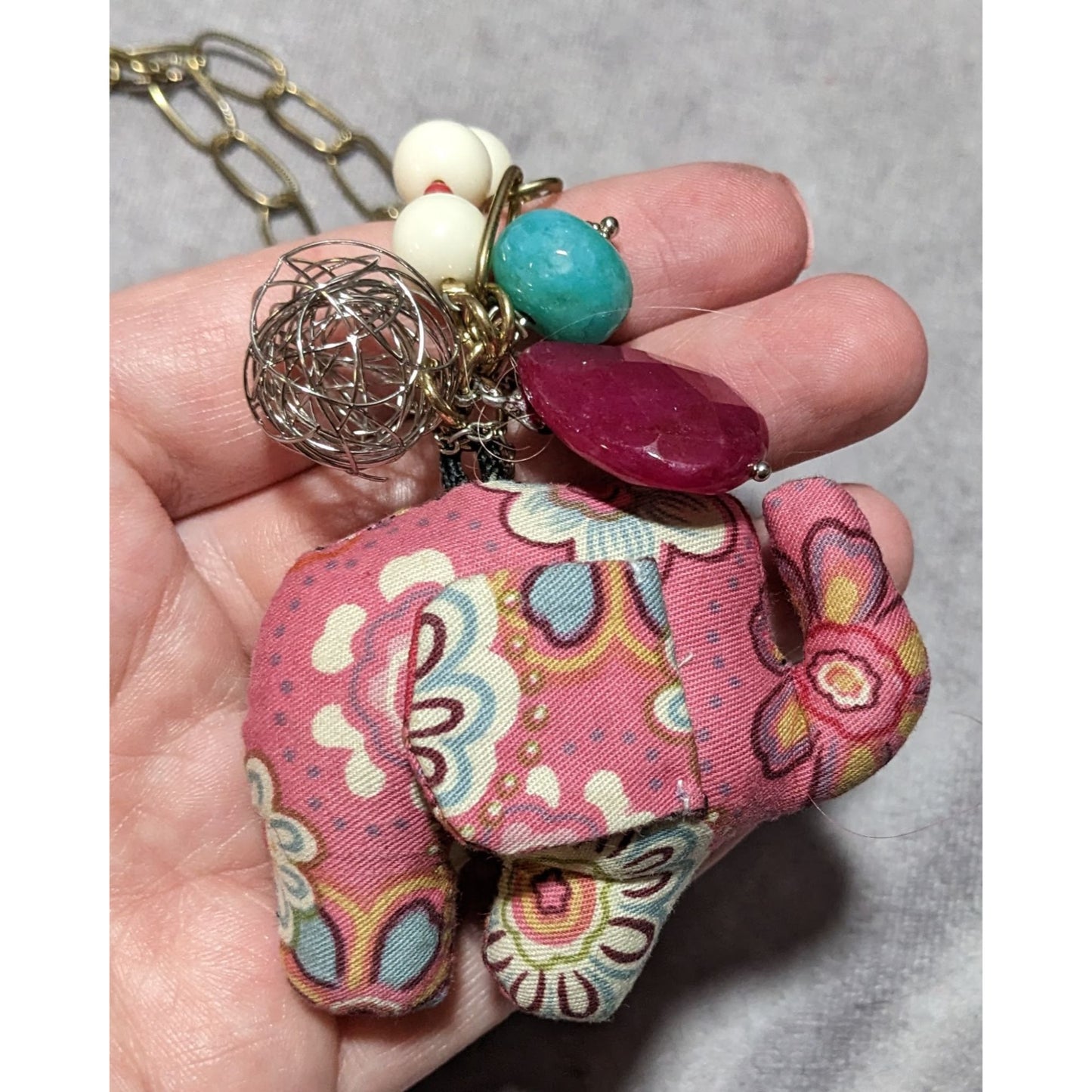 Cottagecore Pink Plush Elephant Necklace