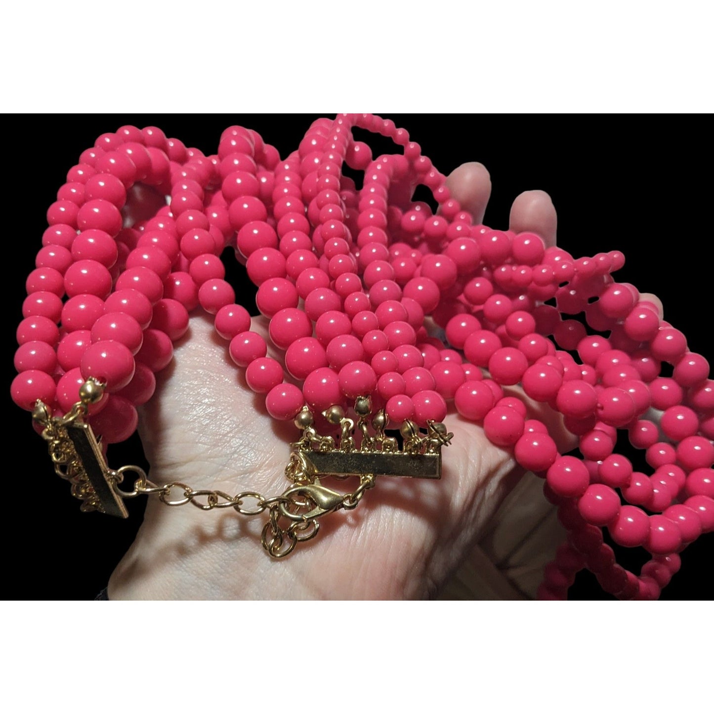 Multi-Strand Pink Beaded Necklace With Gold Clasp