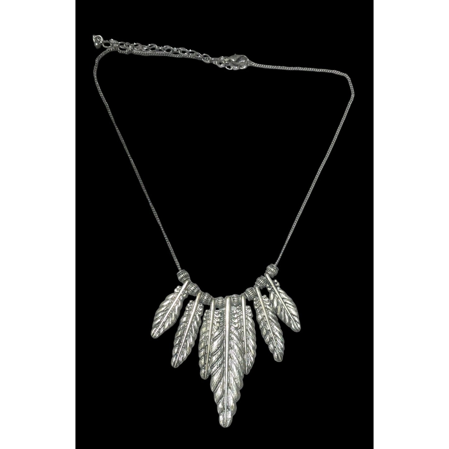 Silver Graduated Feather Charm  Necklace