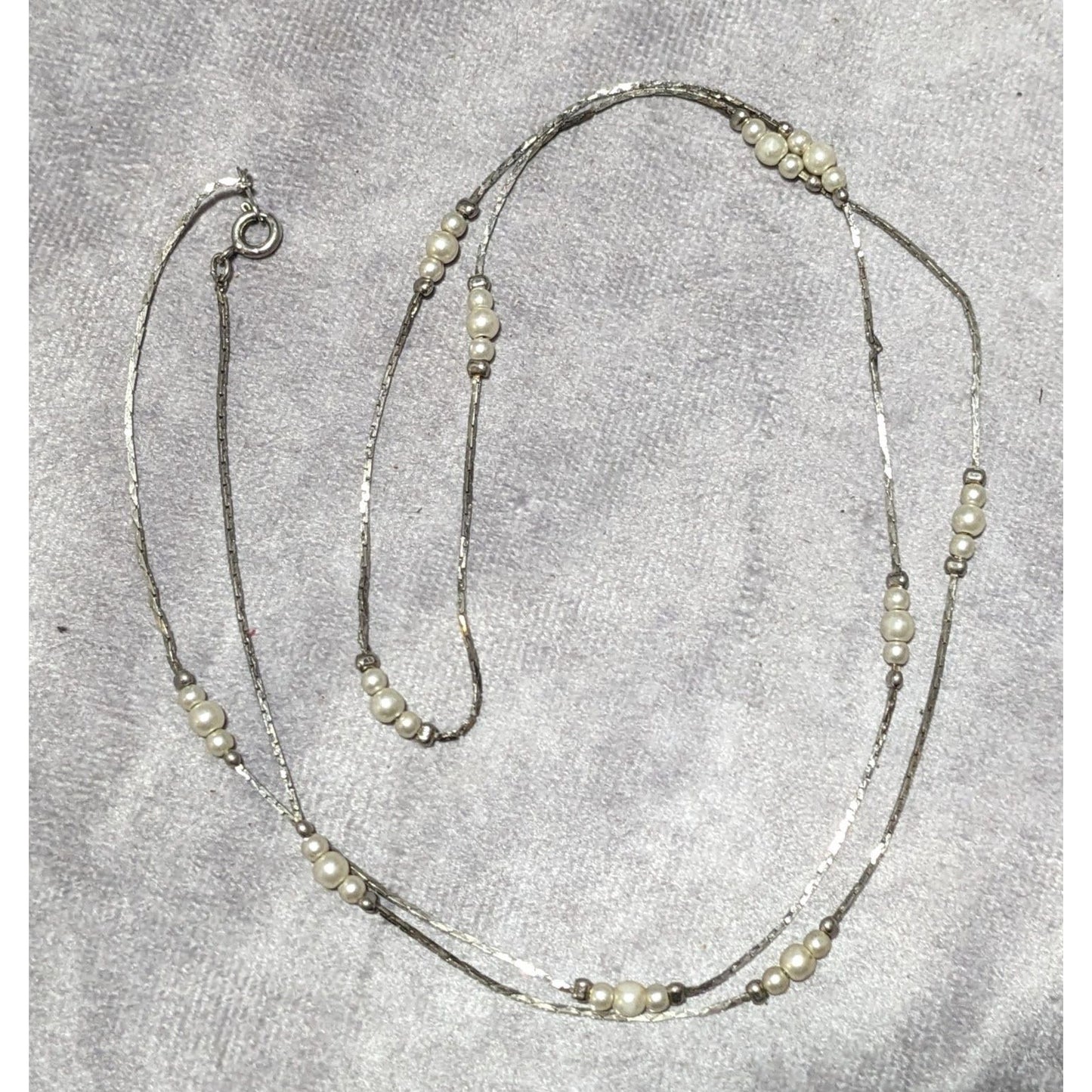 Vintage Silver Minimalist Faux Pearl Necklace