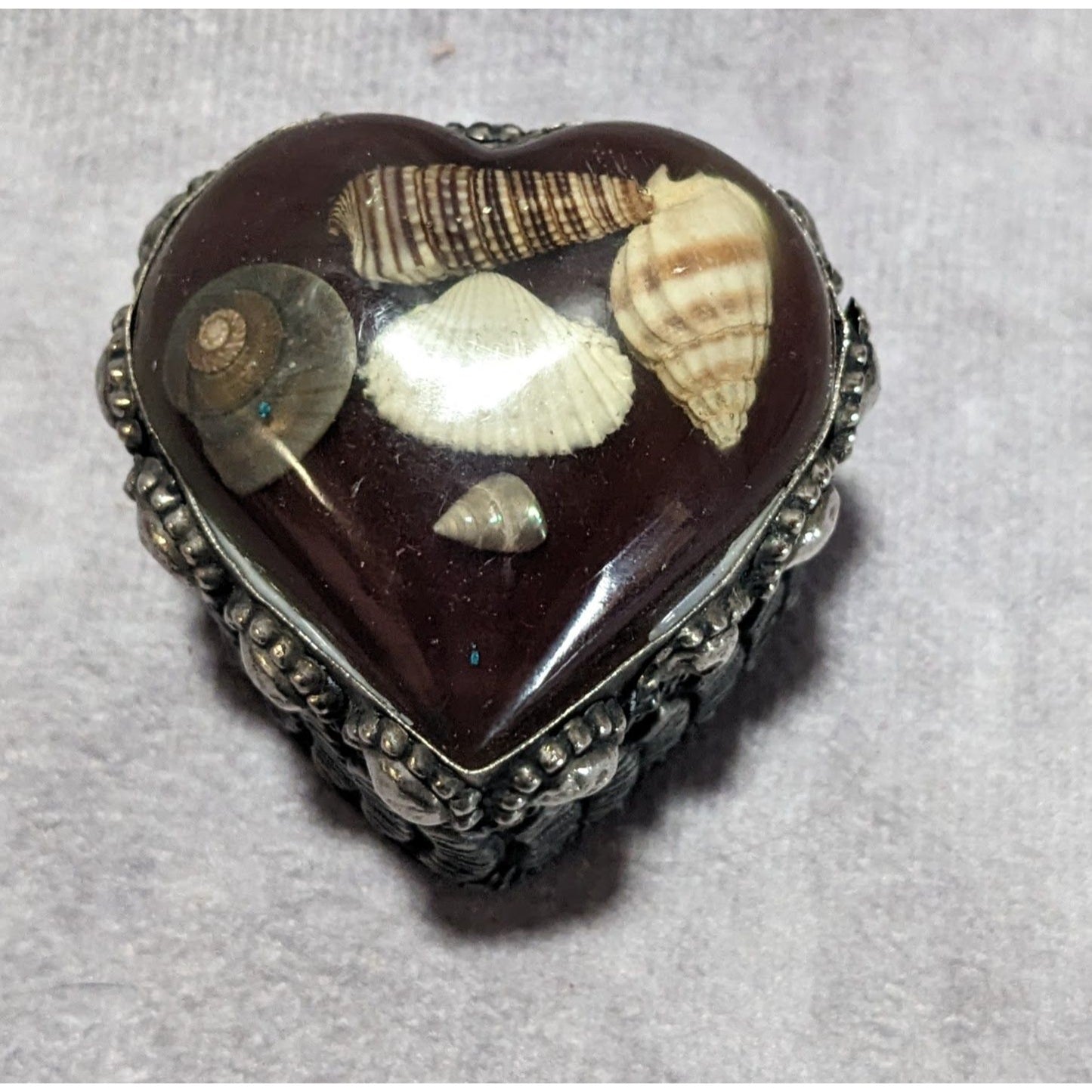 Silver Seashell Heart Trinket Box