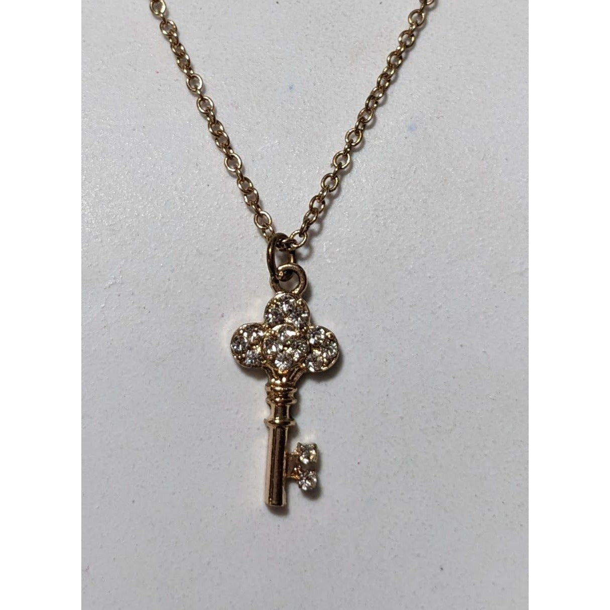 Minimalist Glam Gold Rhinestone Key Necklace