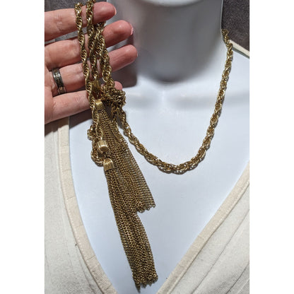 Vintage Gold Chain Knotted Tassel Necklace