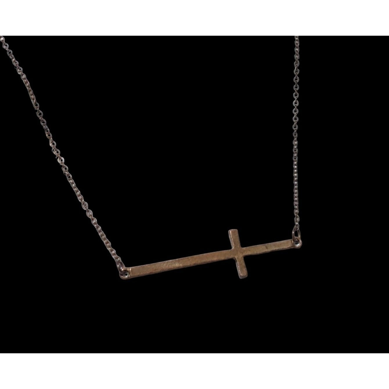 Antiqued Gold Sideways Cross Pendant Necklace