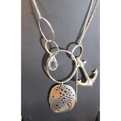 Abstract Nautical Anchor Necklace Silver Tone Metal