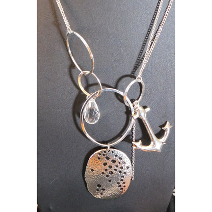 Abstract Nautical Anchor Necklace Silver Tone Metal