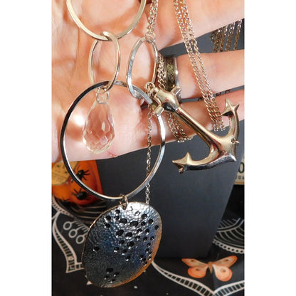 Abstract Nautical Anchor Necklace Silver Tone Metal