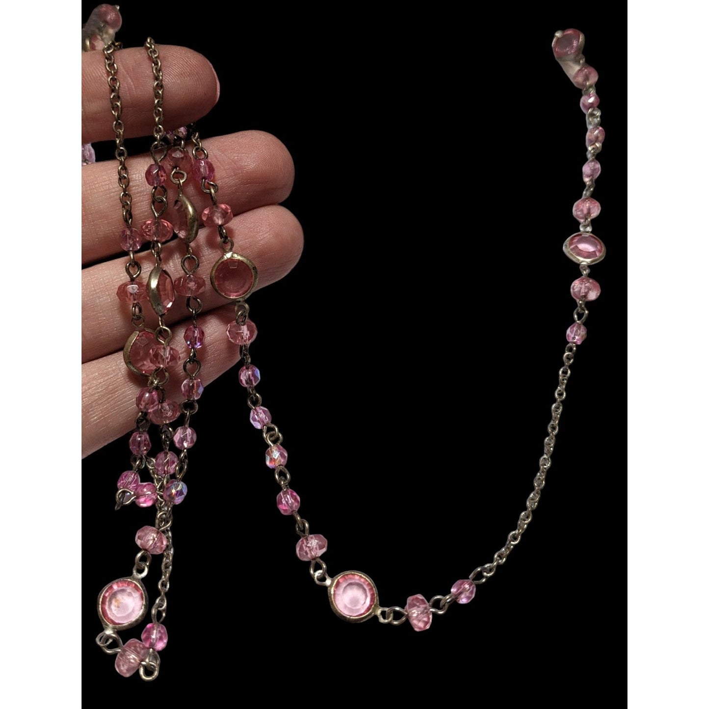 1928 Pink Gemmed Opera Length Necklace