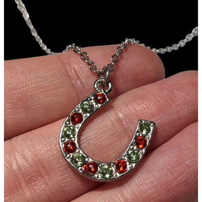 Red And Green Rhinestone Horseshoe Necklace