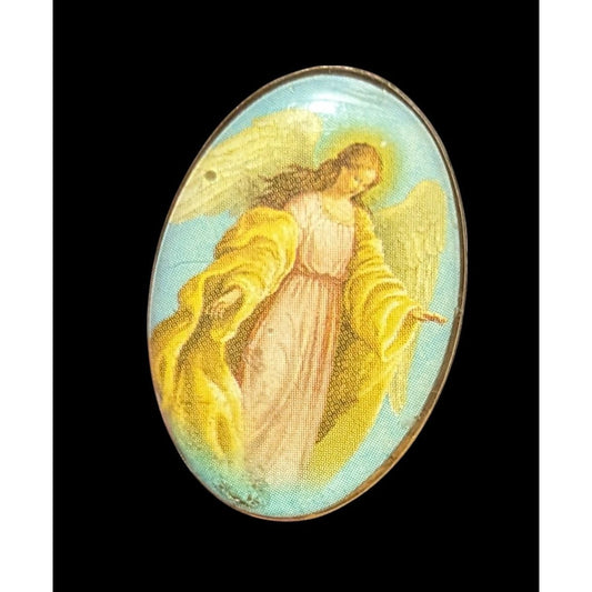 Religious Guardian Angel Oval Shaped Lapel Pin