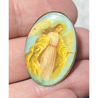 Religious Guardian Angel Oval Shaped Lapel Pin