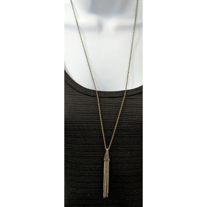 Silver Geometric Engraved Tassel Chain Necklace