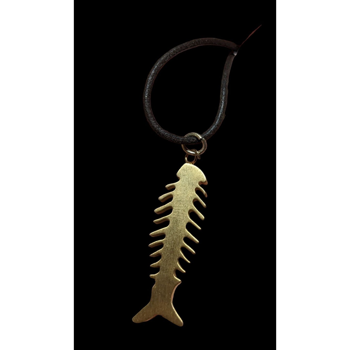 Glam Goth Fishbone Gold Sterling Pendant Necklace