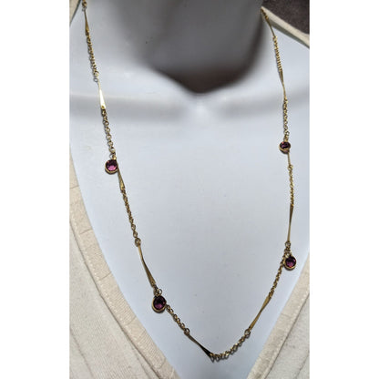 Abstract Gold Chain Necklace With Purple Gems