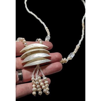 Vintage Pearl Shell Beaded Chandelier Necklace