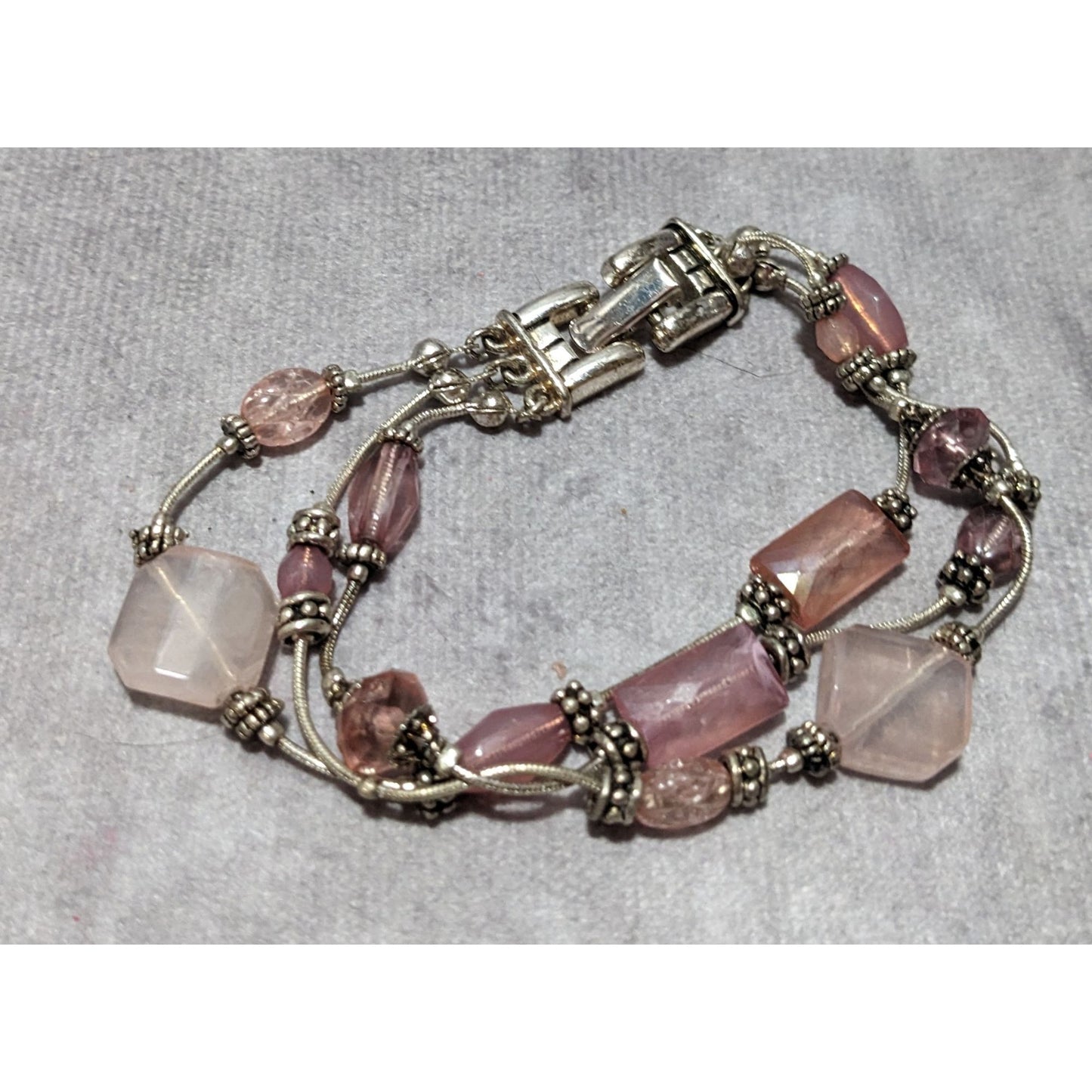 Pink And Silver Glass Beaded Bracelet