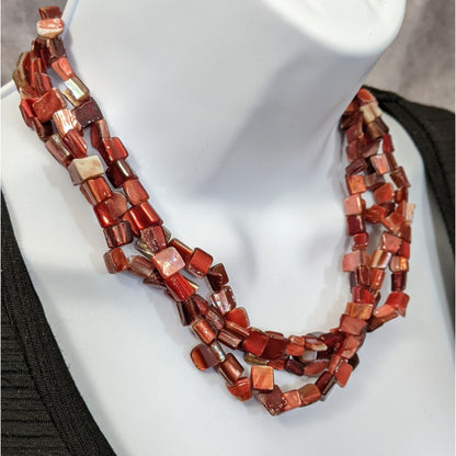 Red Dyed/Painted Multilayer Shell Necklace