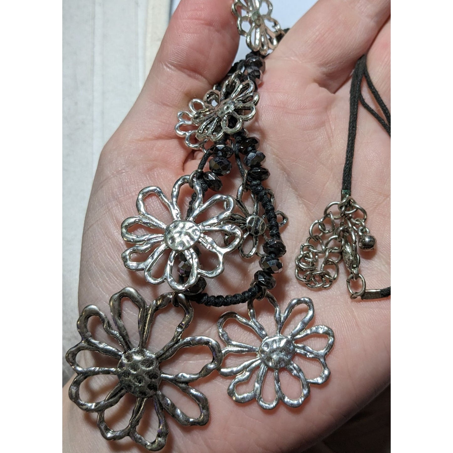 Retro Silver Open Flower Statement Necklace