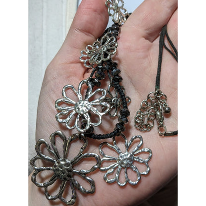 Retro Silver Open Flower Statement Necklace