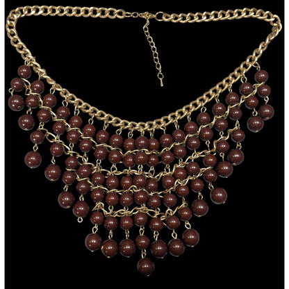 Elegant Bohemian Brown And Gold Tone Beaded Bib Necklace