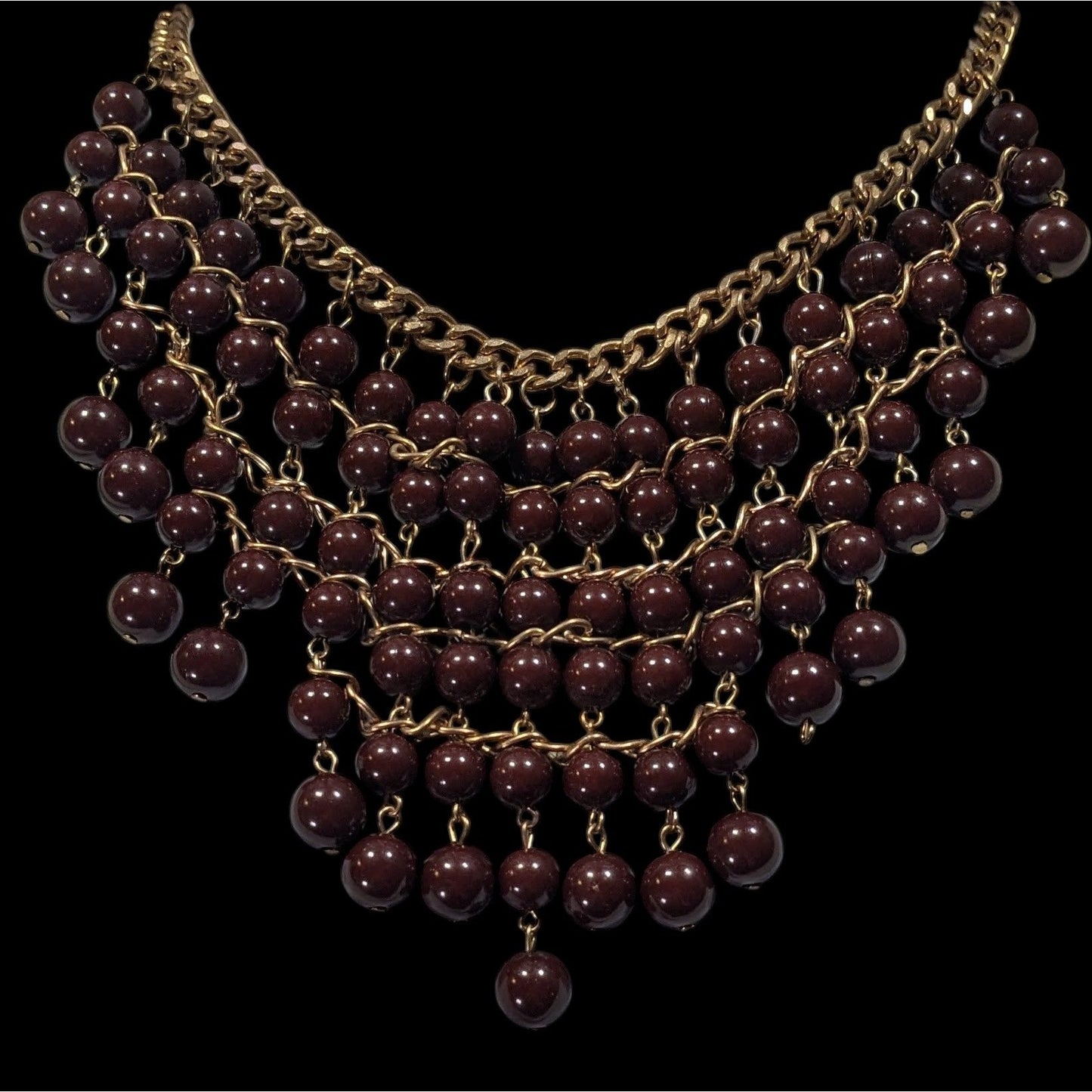 Elegant Bohemian Brown And Gold Tone Beaded Bib Necklace