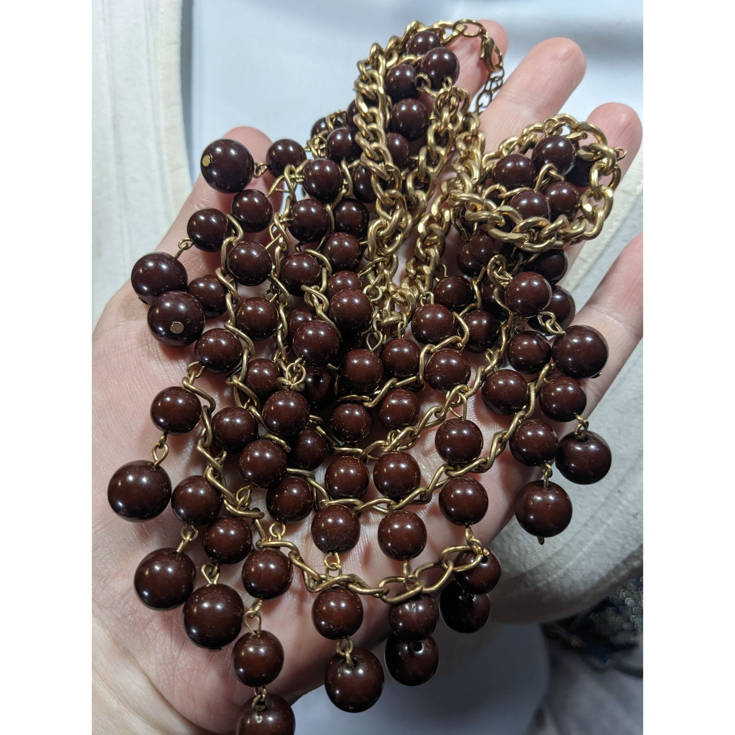 Elegant Bohemian Brown And Gold Tone Beaded Bib Necklace