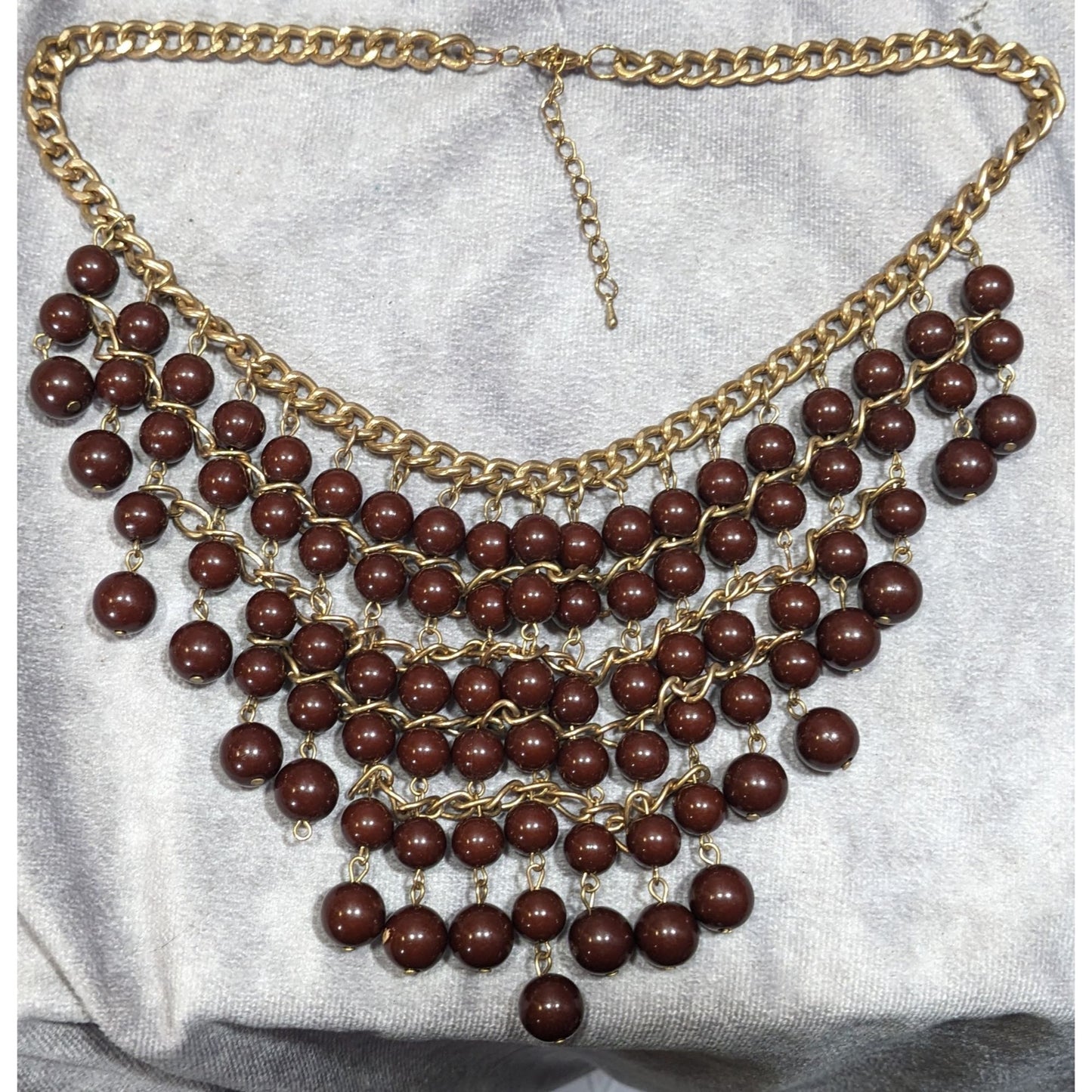 Elegant Bohemian Brown And Gold Tone Beaded Bib Necklace
