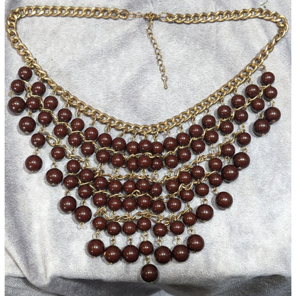 Elegant Bohemian Brown And Gold Tone Beaded Bib Necklace