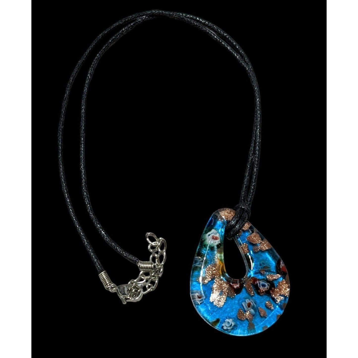 Blue Millefiori Glass Blue Teardrop Necklace