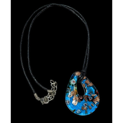 Blue Millefiori Glass Blue Teardrop Necklace