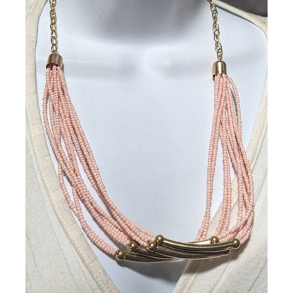 Pink And Gold Retro Multilayer Beaded Necklace