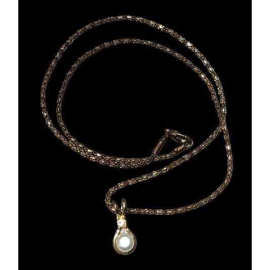 Minimalist Gold Rhinestone Pearl Pendant Necklace