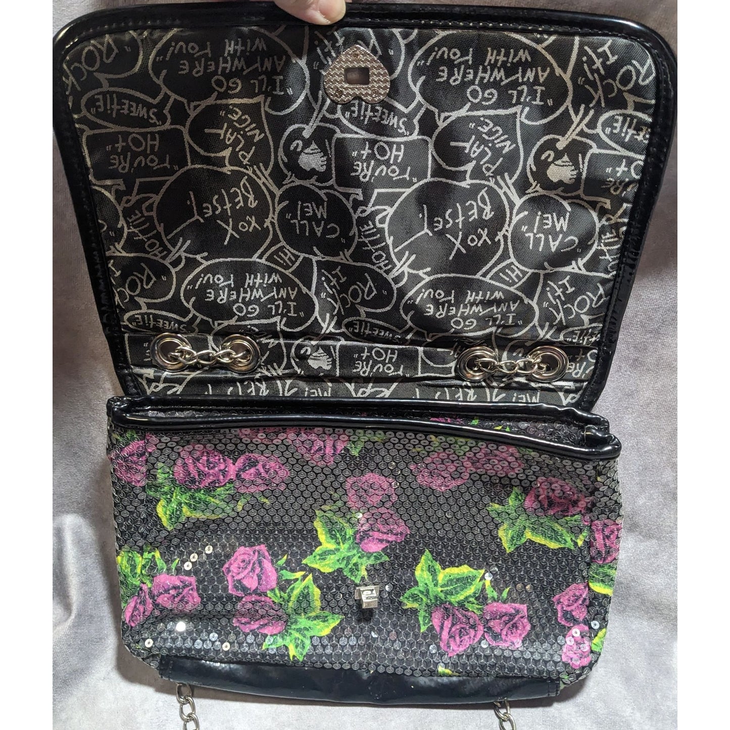 Betsey Johnson Floral Sequin Crossbody Bag