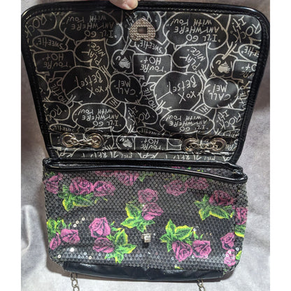 Betsey Johnson Floral Sequin Crossbody Bag