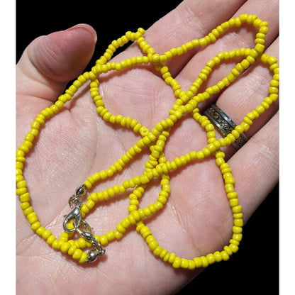 Long Yellow Handmade Glass Beaded Necklace