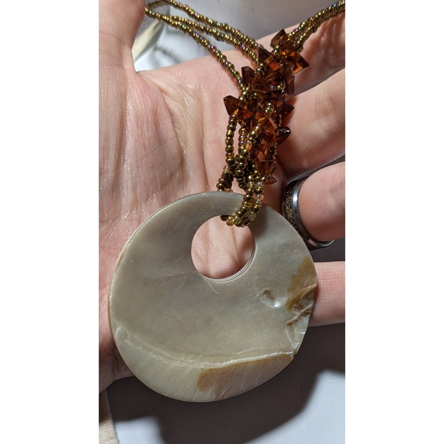 Mermaidcore Brown Beaded Shell Pendant Necklace