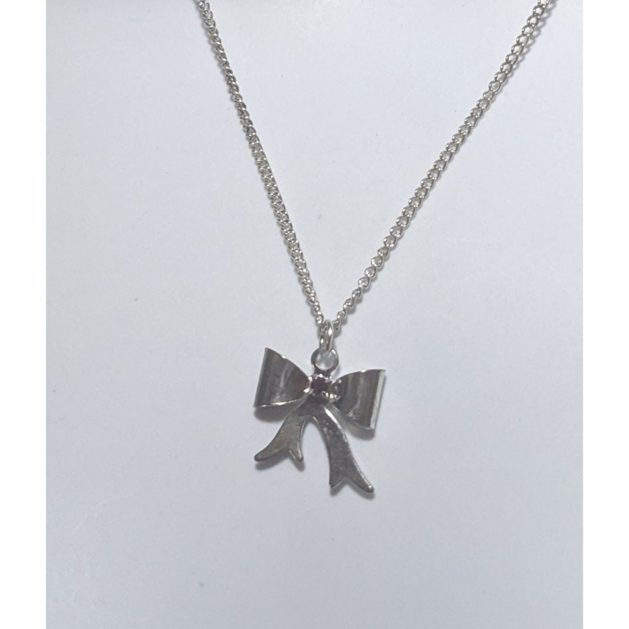 Silver Rhinestone Bow Necklace