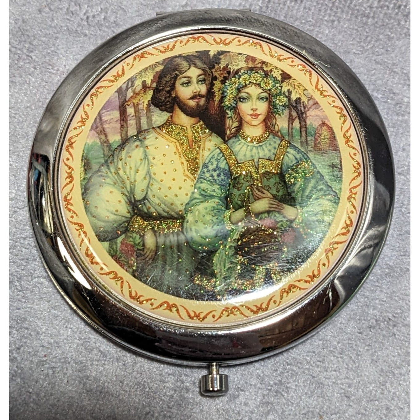 Vintage Cindy Russian Couple Double Compact Mirror