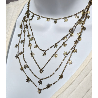 NY Gold Multilayer Flower Charm Necklace