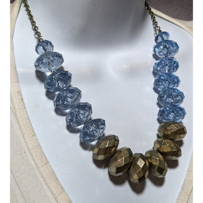 Retro Chunky Blue And Gold Beaded Necklace