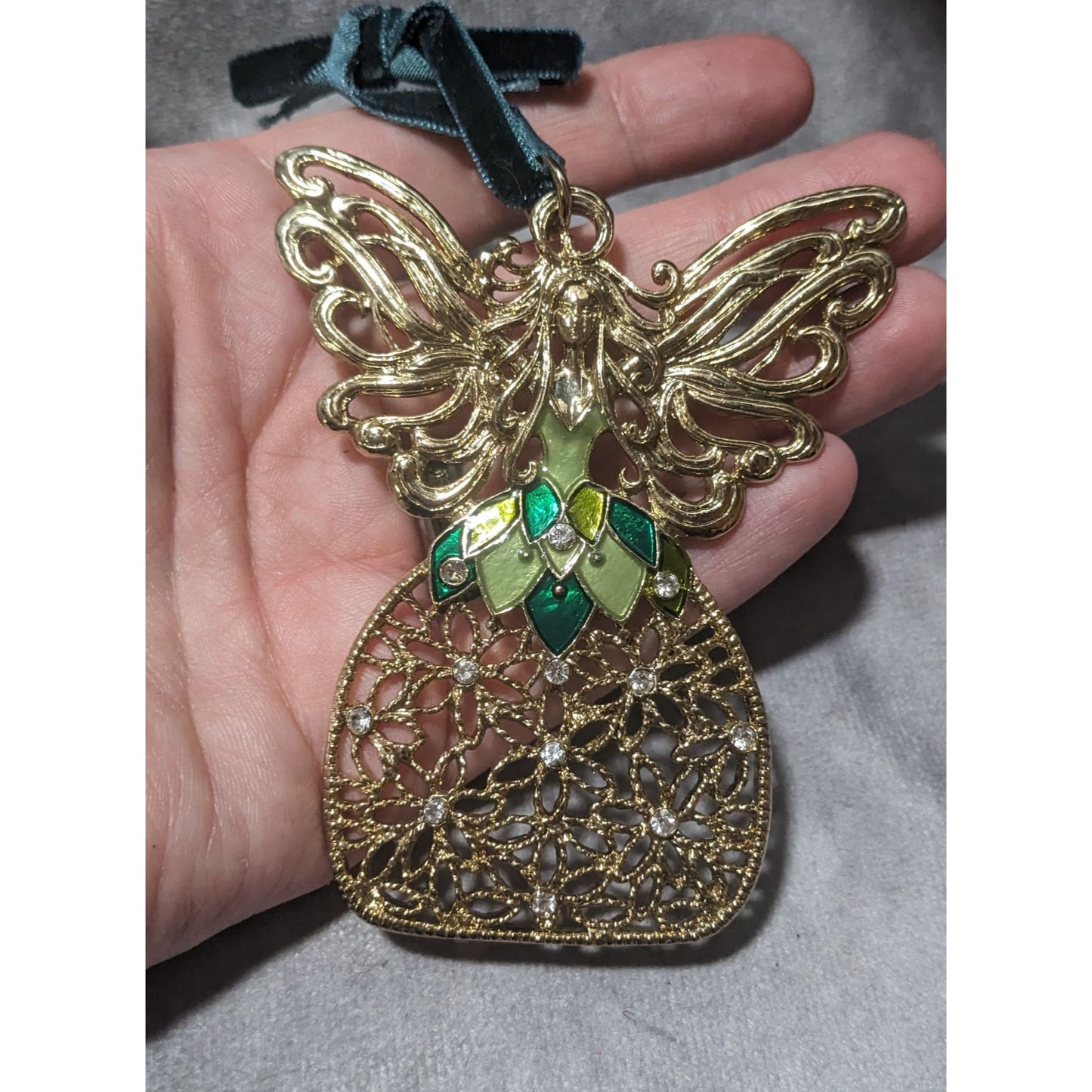 First Issue Gold And Green Floral Angel Ornament