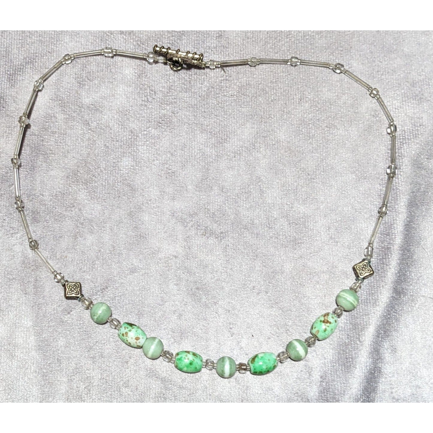 Handmade Green And Clear Glass Beaded Necklace