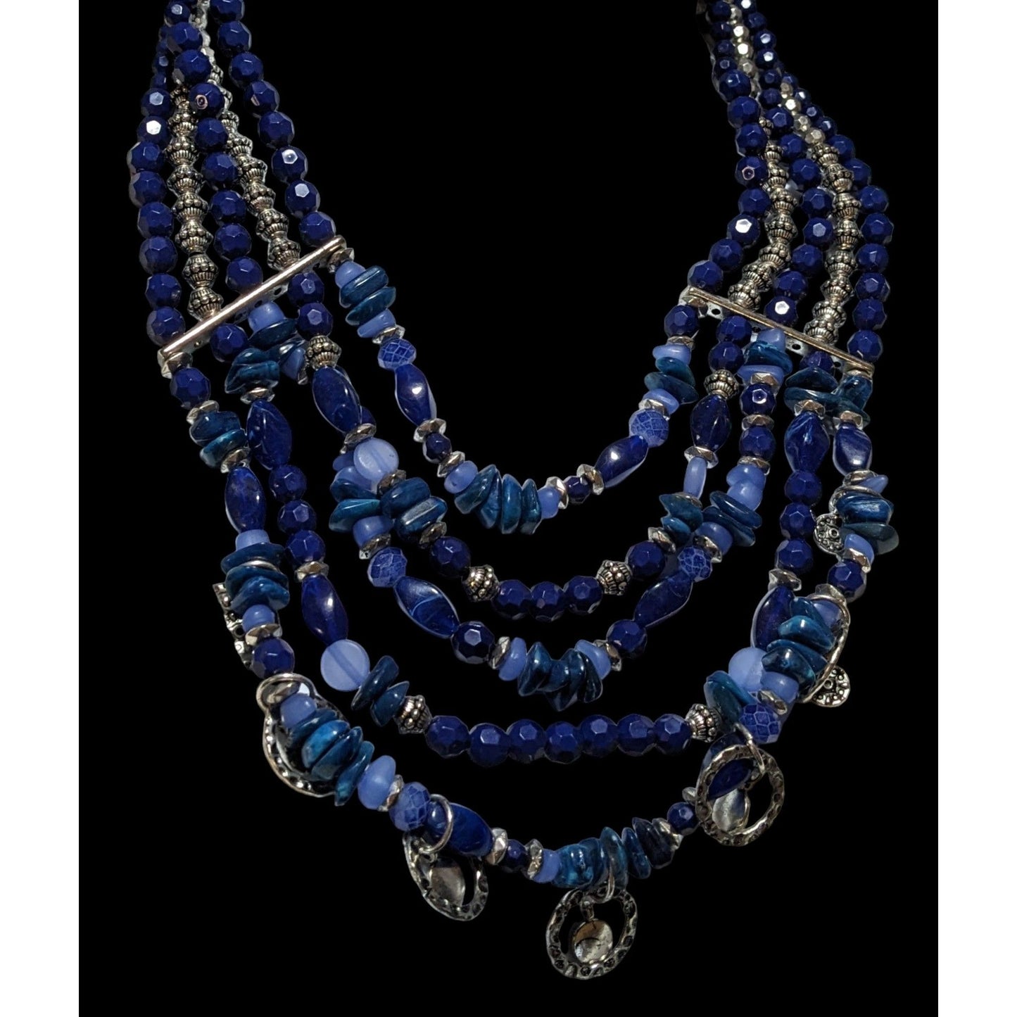 Silver And Blue Bohemian Bib Necklace