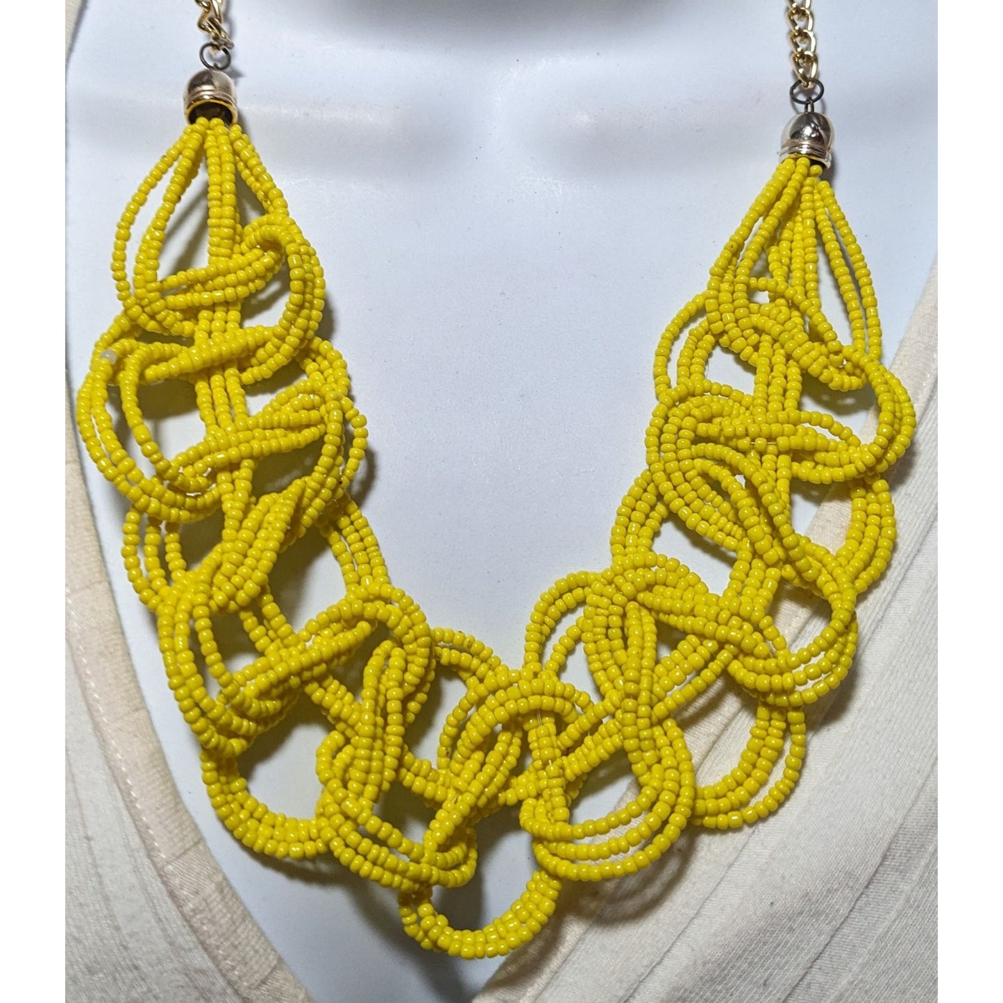 Braided Yellow Glass Seed Bead Necklace